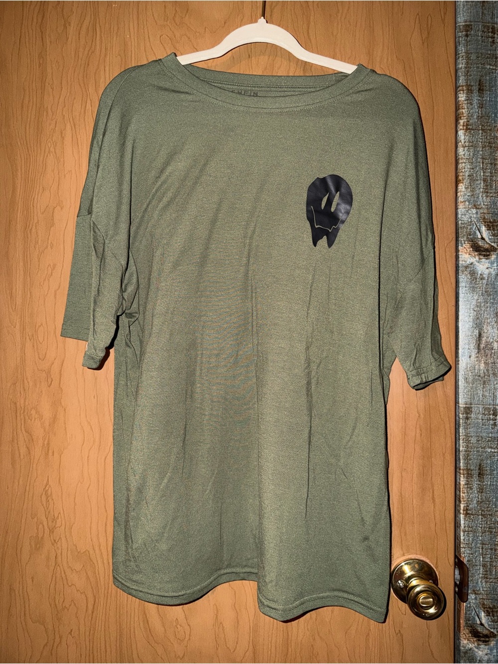 SHEIN Olive Green Short Sleeve Tee with Black Graphics